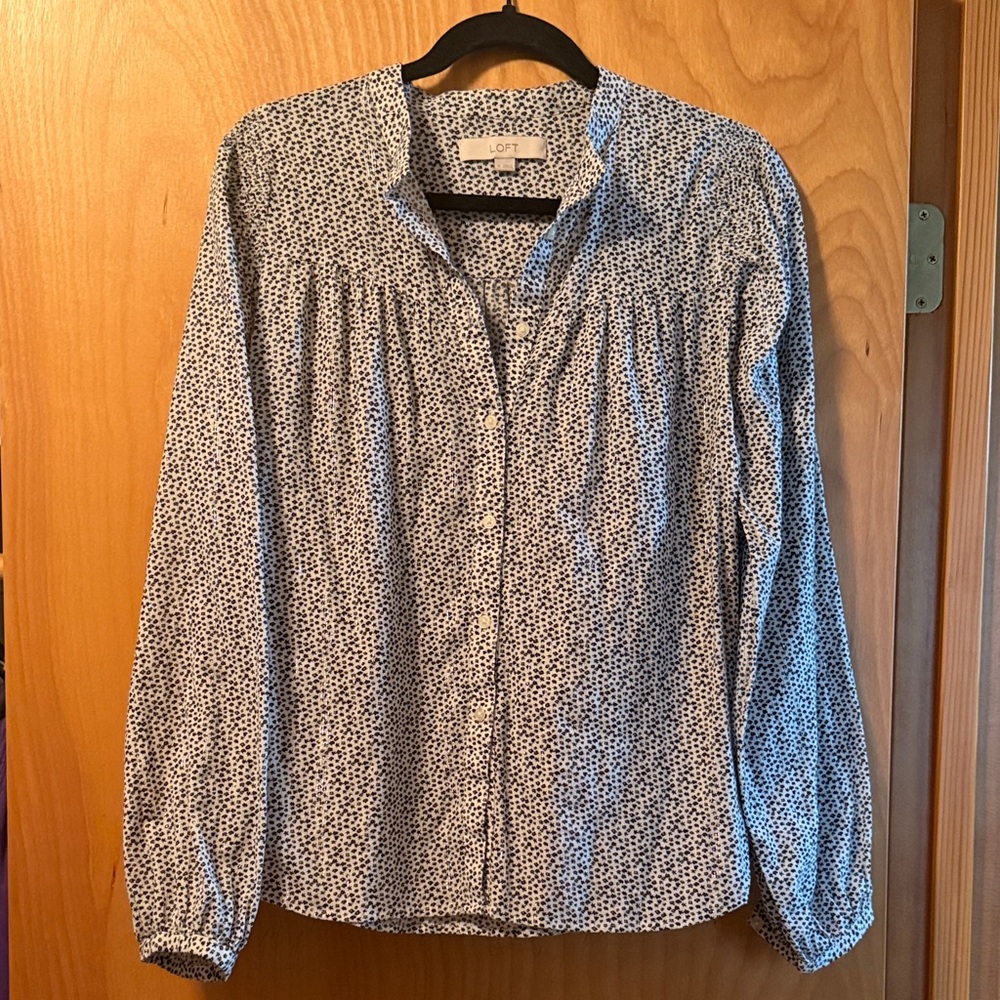 LOFT Blue and White Floral Blouse